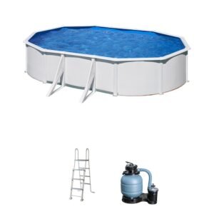 Piscina desmontable de acero blanco ovalada GRE 6,10 x 3,75 x 1,20 m