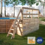Piscina desmontable de madera ovalada GRE 620 x 395 x 136 cm
