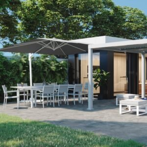 Conjunto de muebles de jardín Odyssea II de aluminio blanco para 10 personas